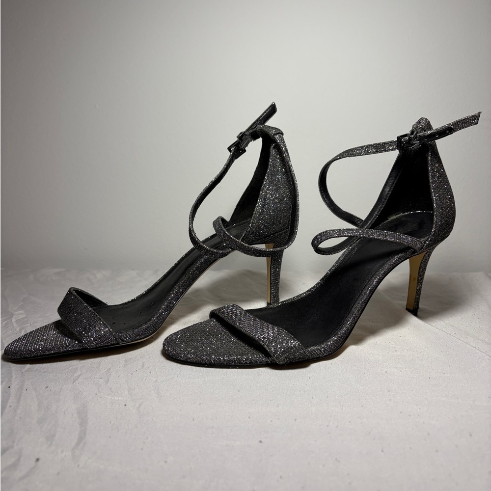 Michael Kors Ava Glitter Mesh Heeled Sandal in Gray